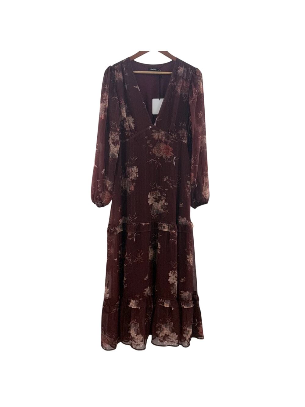NWT Baevely Floral Metallic Tiered Maxi Dress Whimsygoth Fairy Long Sleeve Boho